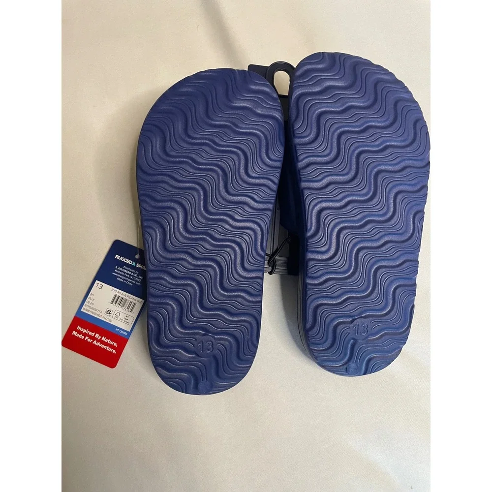 Rugged Shark Boys Navy Blue Slide Sandals Pool Shoes Size 13 NEW